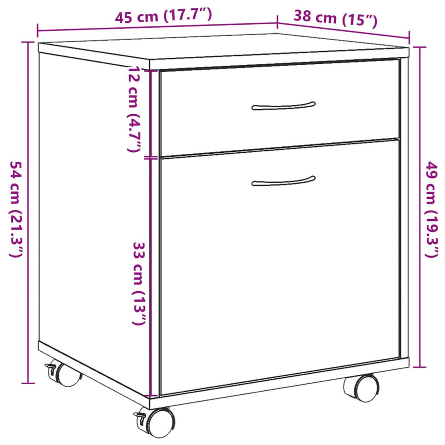 Rolkast 45x38x54 cm bewerkt hout artisanaal eikenkleur