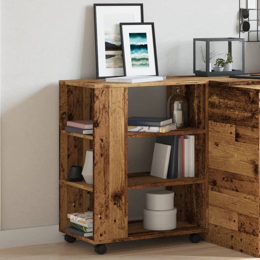 Rolkast 60x35x75 cm bewerkt hout oud houtkleurig