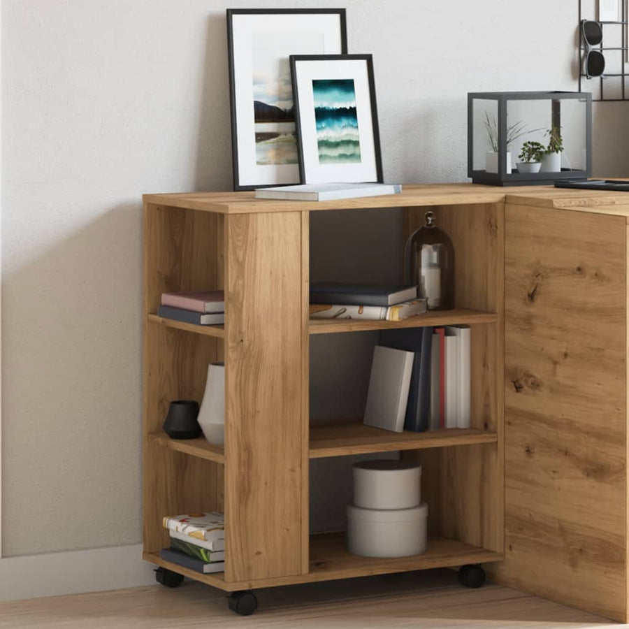 Rolkast 60x35x75 cm bewerkt hout artisanaal eikenkleurig