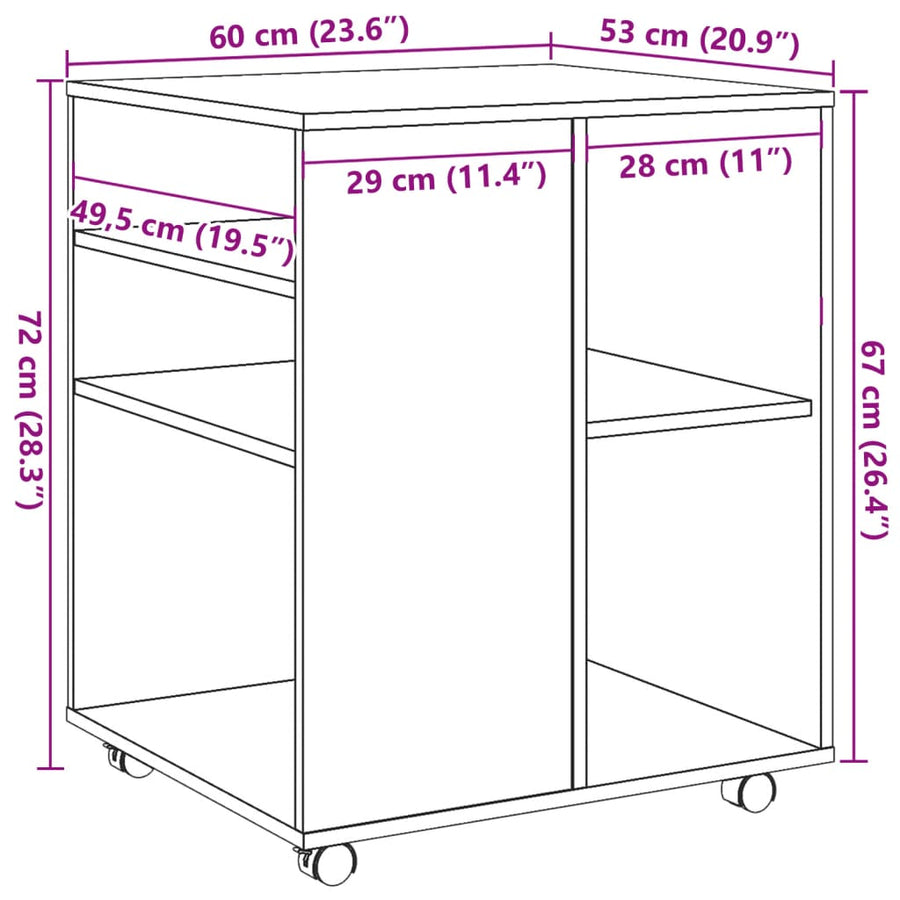 Rolkast 60x53x72 cm bewerkt hout oud houtkleurig