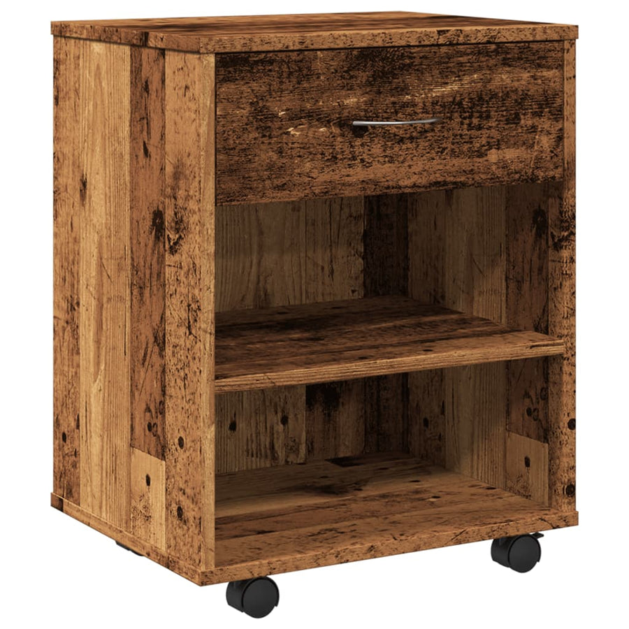 Rolkast 46x36x59 cm bewerkt hout oud houtkleurig