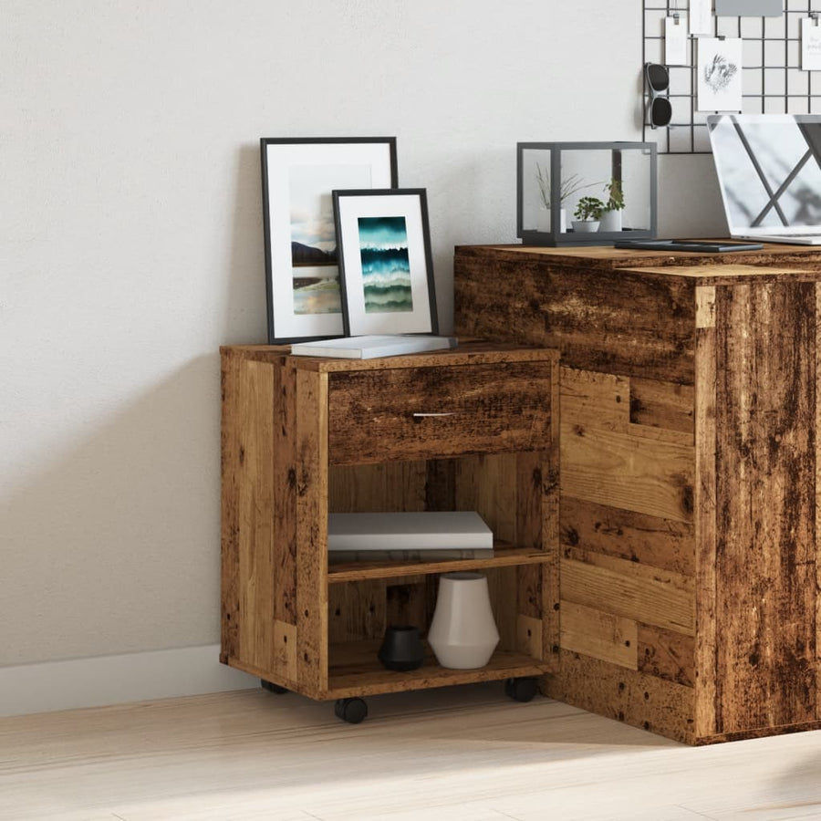 Rolkast 46x36x59 cm bewerkt hout oud houtkleurig