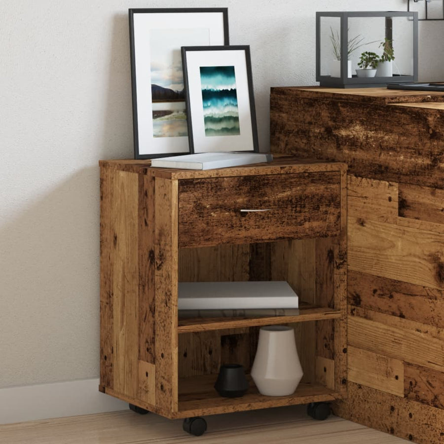Rolkast 46x36x59 cm bewerkt hout oud houtkleurig
