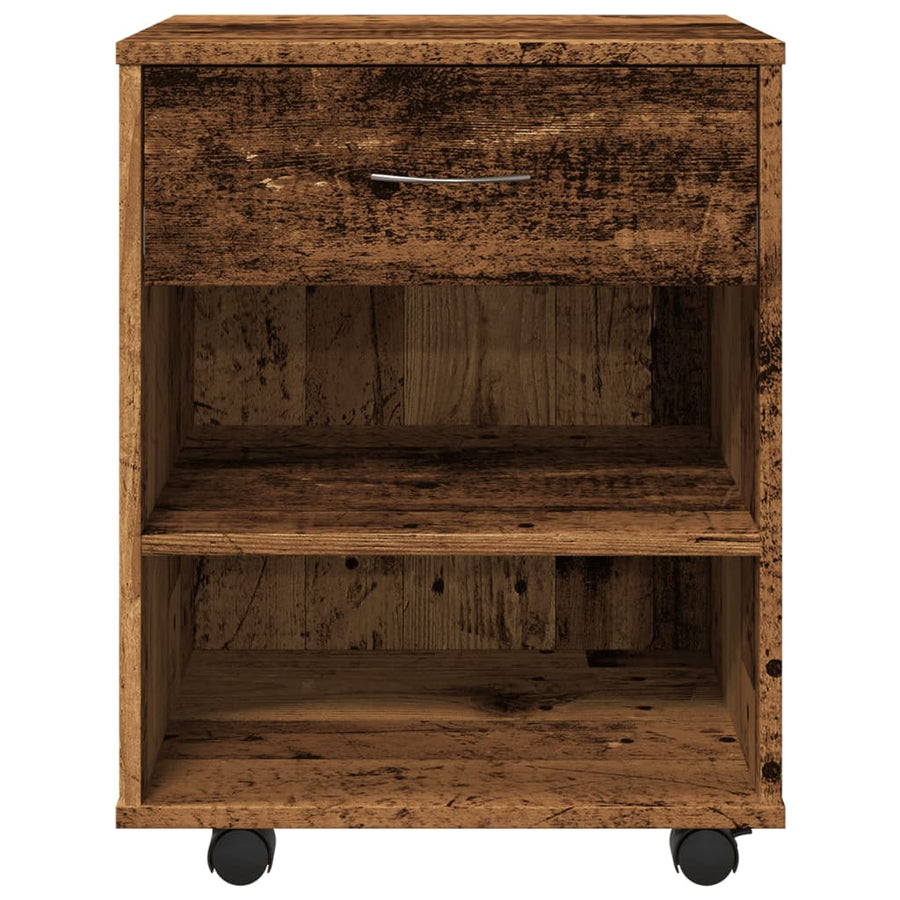 Rolkast 46x36x59 cm bewerkt hout oud houtkleurig