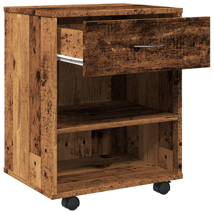 Rolkast 46x36x59 cm bewerkt hout oud houtkleurig