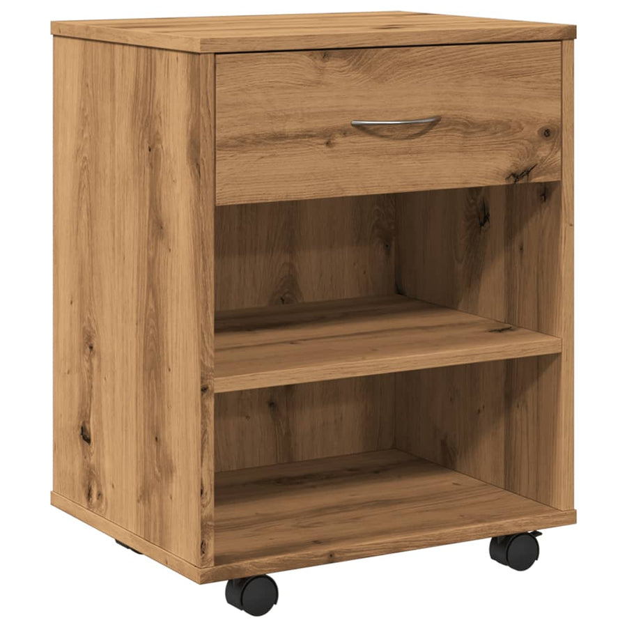 Rolkast 46x36x59 cm bewerkt hout artisanaal eikenkleurig