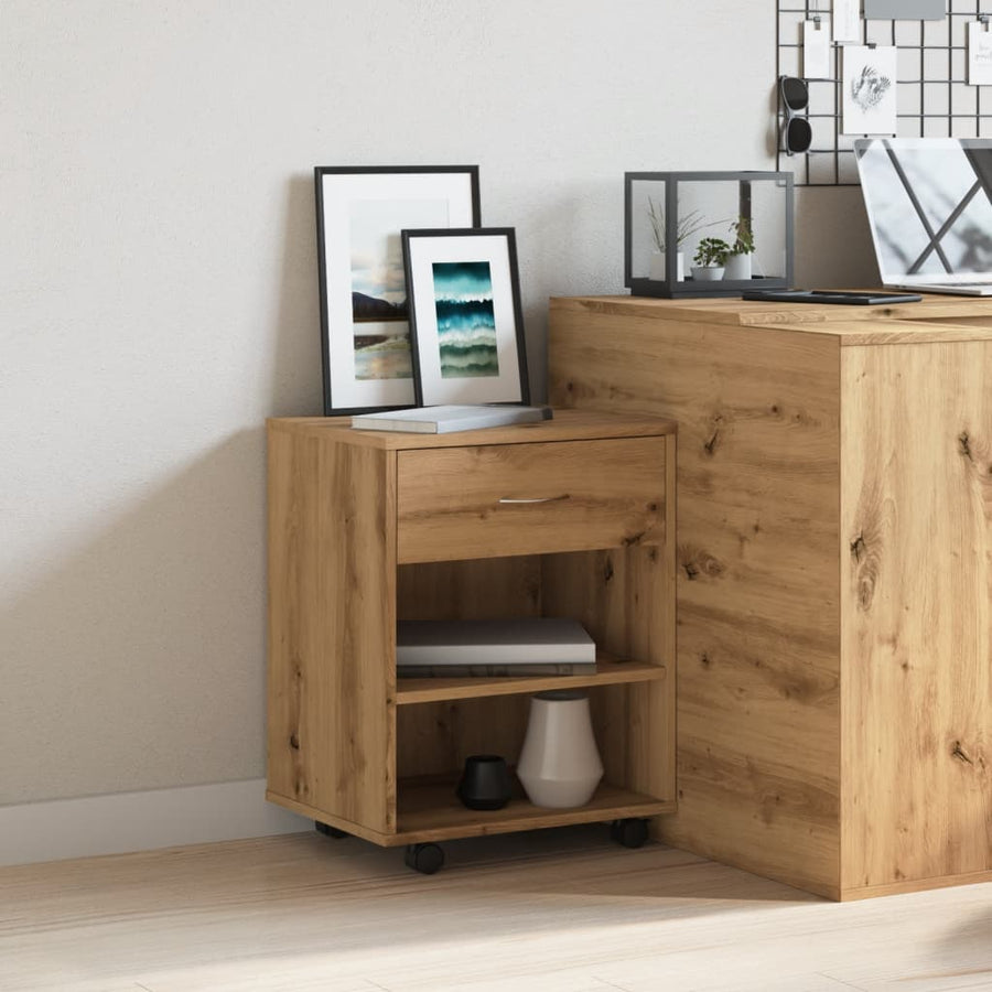 Rolkast 46x36x59 cm bewerkt hout artisanaal eikenkleurig