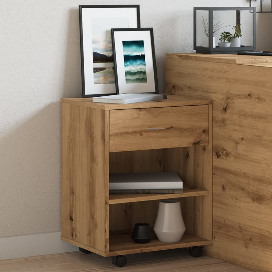 Rolkast 46x36x59 cm bewerkt hout artisanaal eikenkleurig