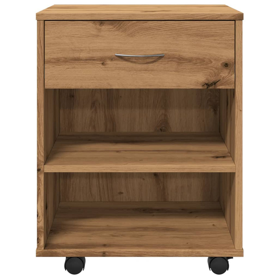 Rolkast 46x36x59 cm bewerkt hout artisanaal eikenkleurig