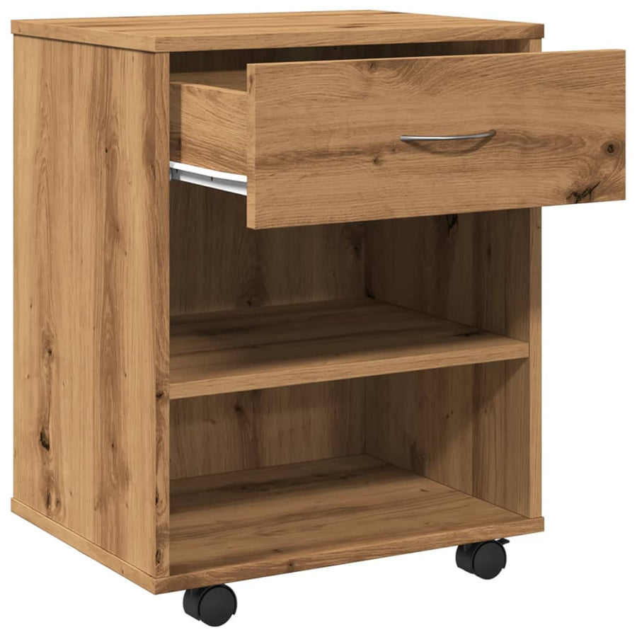 Rolkast 46x36x59 cm bewerkt hout artisanaal eikenkleurig