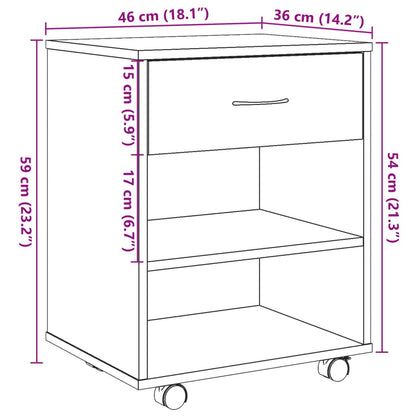 Rolkast 46x36x59 cm bewerkt hout artisanaal eikenkleurig