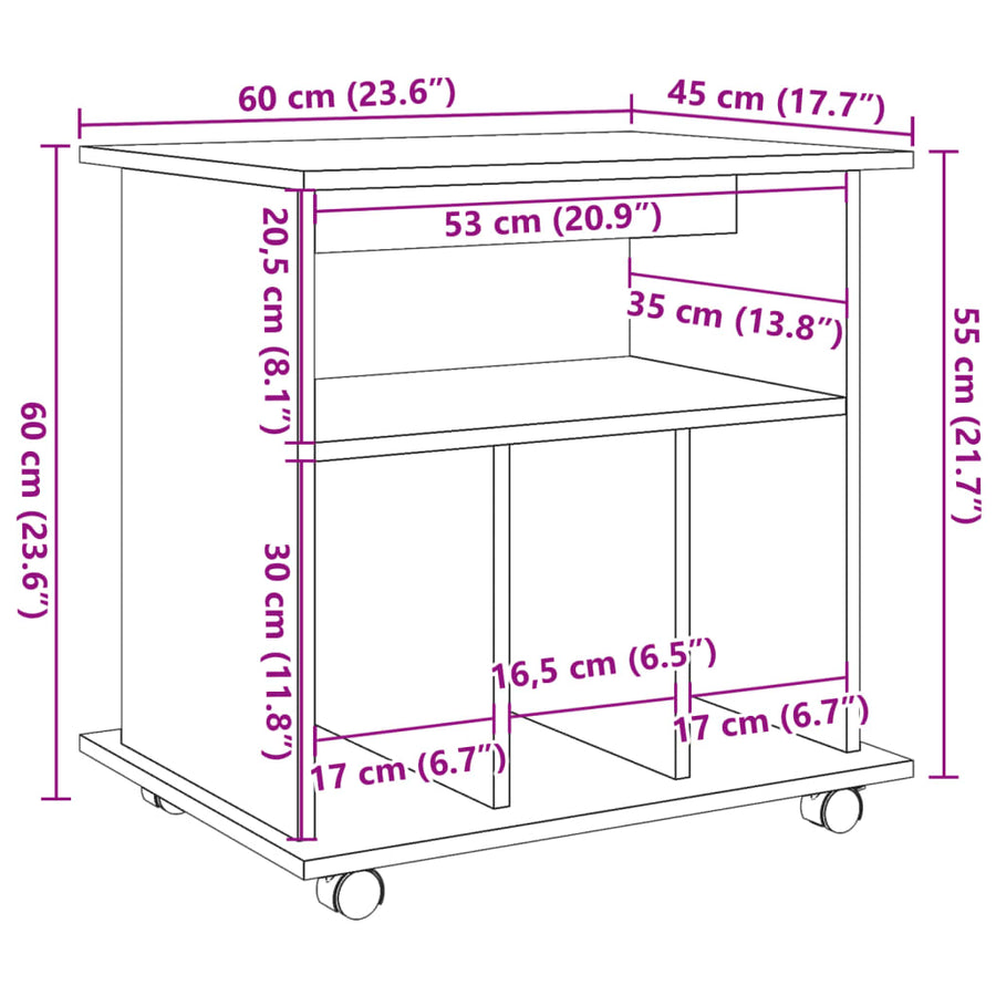 Rolkast 60x45x60 cm bewerkt hout artisanaal eikenkleurig