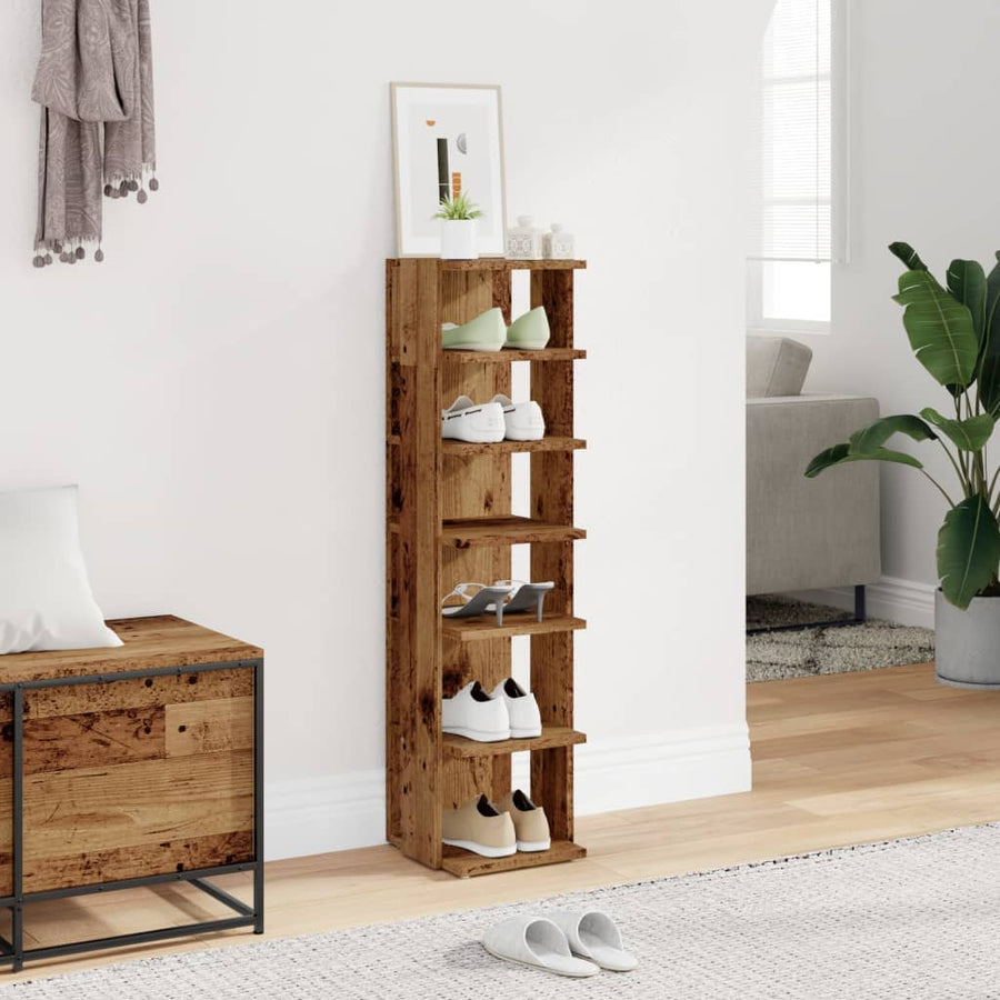 Schoenenkast 28x27x102 cm bewerkt hout oud houtkleurig