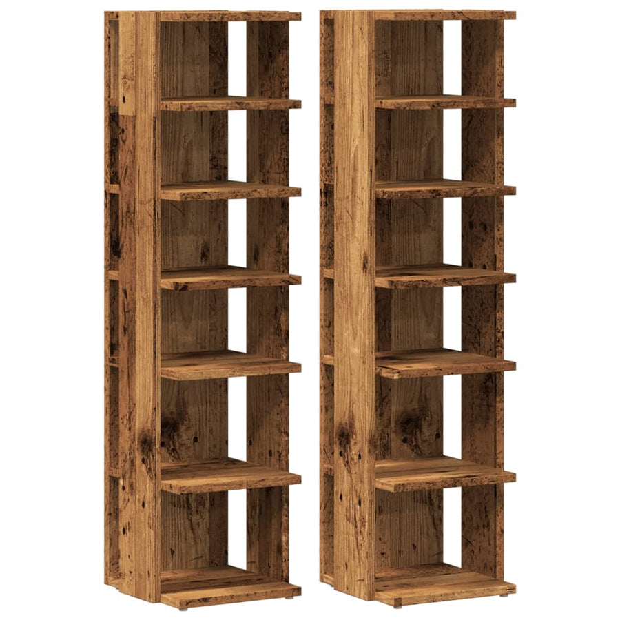 Schoenenkasten 2 st 28x27x102 cm bewerkt hout oud houtkleurig