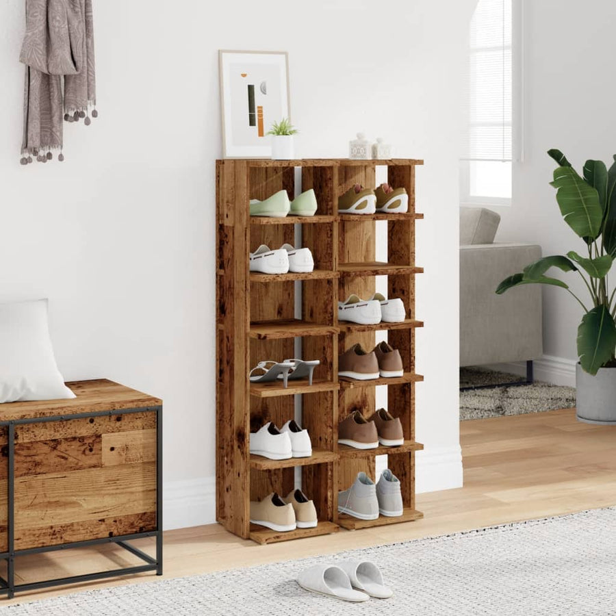 Schoenenkasten 2 st 28x27x102 cm bewerkt hout oud houtkleurig