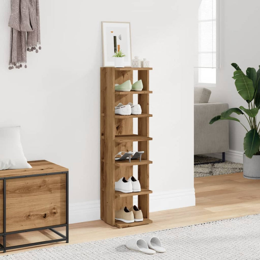 Schoenenkast 28x27x102 cm bewerkt hout artisanaal eikenkleurig