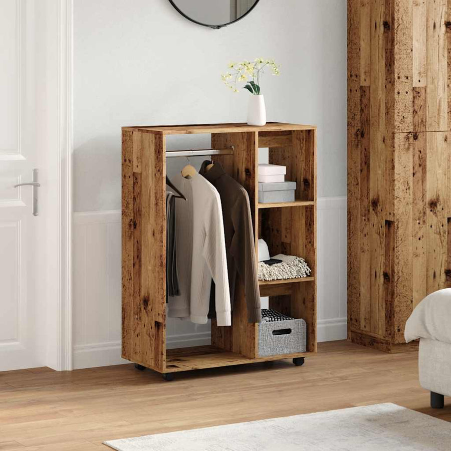Kledingkast 80x40x110 cm bewerkt hout oud houtkleurig