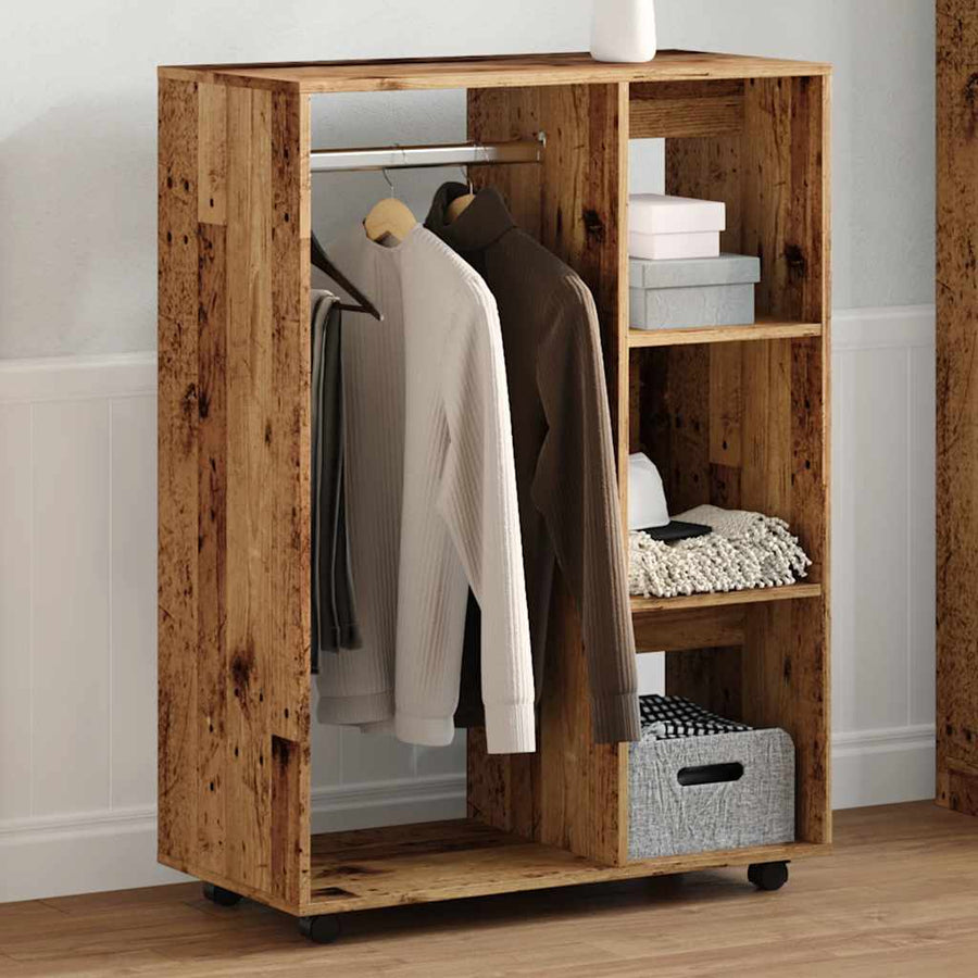 Kledingkast 80x40x110 cm bewerkt hout oud houtkleurig