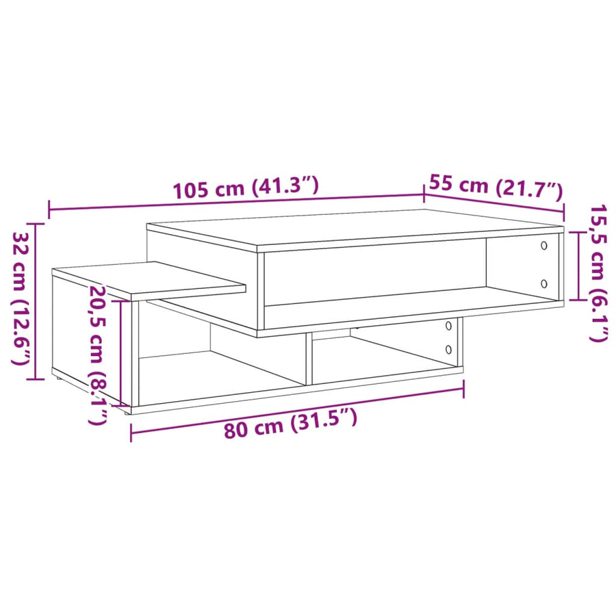 Salontafel 105x55x32 cm bewerkt hout oud houtkleurig