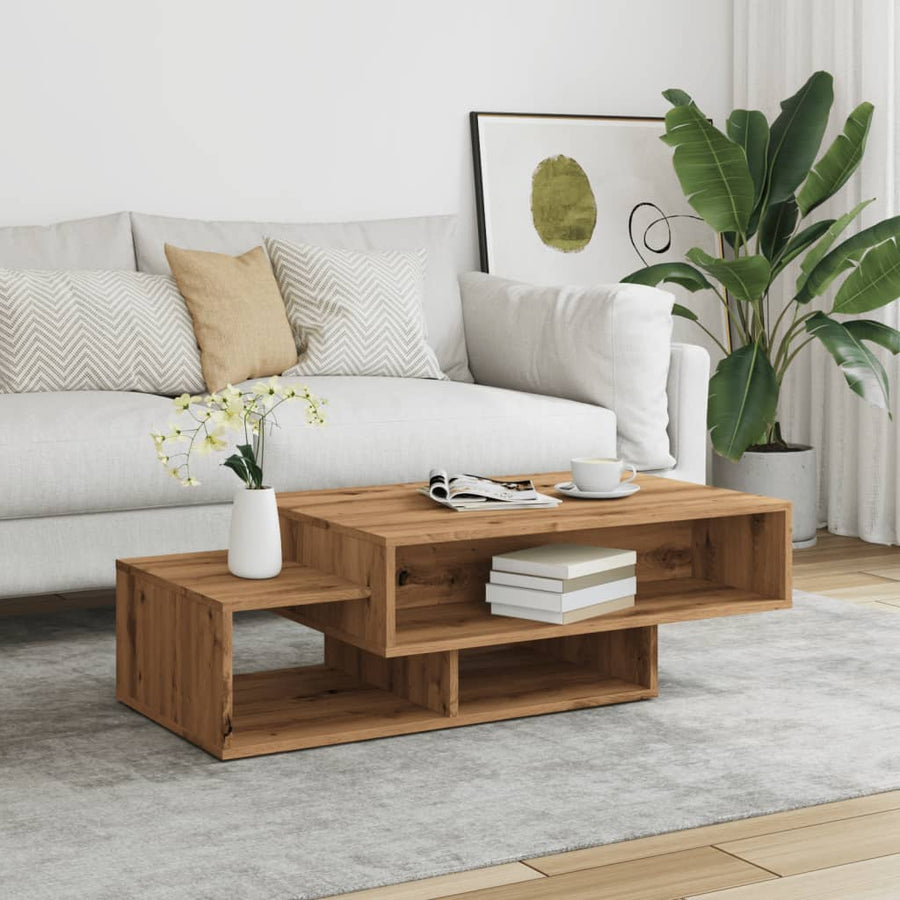 Salontafel 105x55x32 cm bewerkt hout artisanaal eikenkleurig