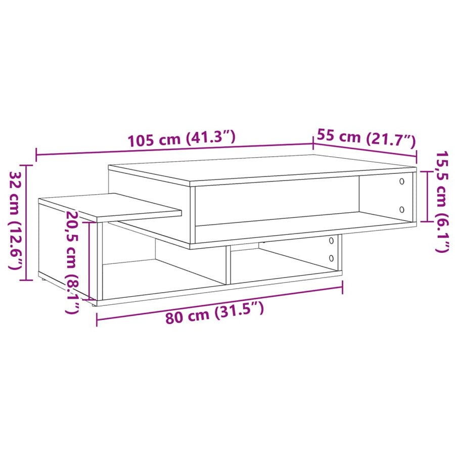Salontafel 105x55x32 cm bewerkt hout artisanaal eikenkleurig