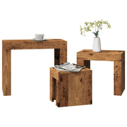 Salontafel set 3-delig bewerkt hout oud houtkleurig