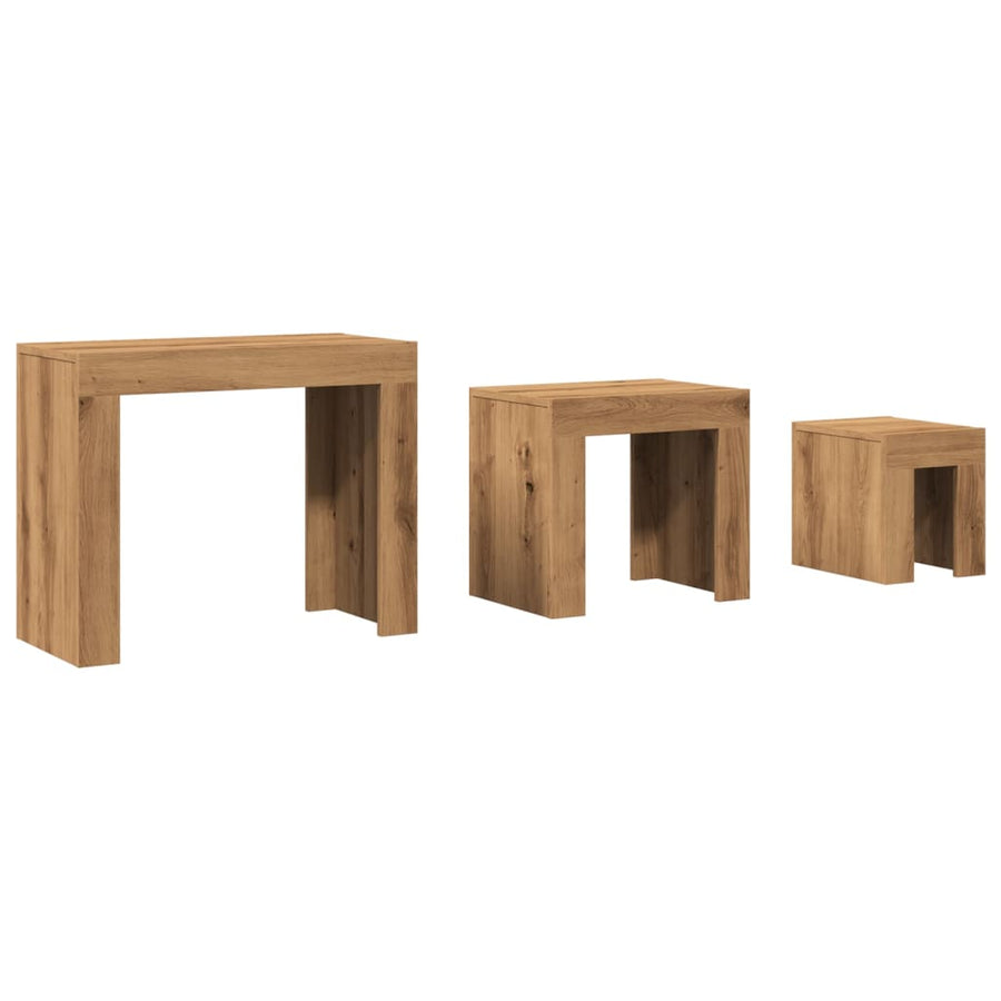 3-Delige Tafeltjesset Bewerkt Hout artisanaal eikenkleurig
