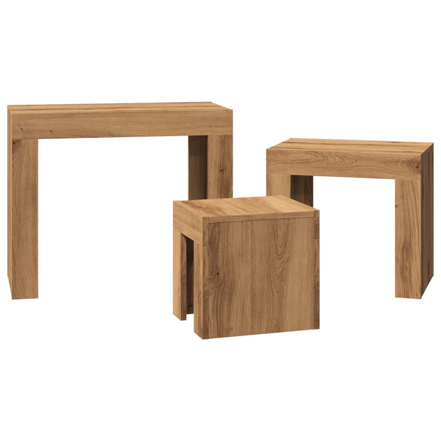 3-Delige Tafeltjesset Bewerkt Hout artisanaal eikenkleurig