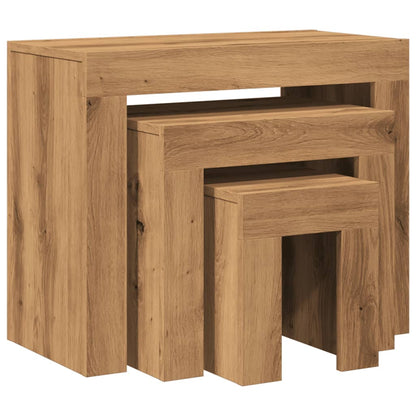 3-Delige Tafeltjesset Bewerkt Hout artisanaal eikenkleurig