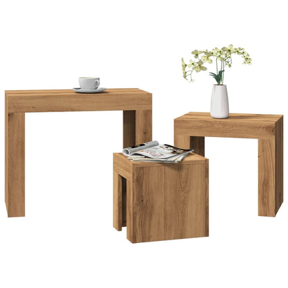 3-Delige Tafeltjesset Bewerkt Hout artisanaal eikenkleurig