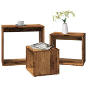 Tafeltjesset 3-delig bewerkt hout oud houtkleurig