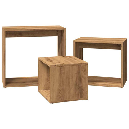 3-delige Tafeltjesset bewerkt hout artisanaal eikenkleur