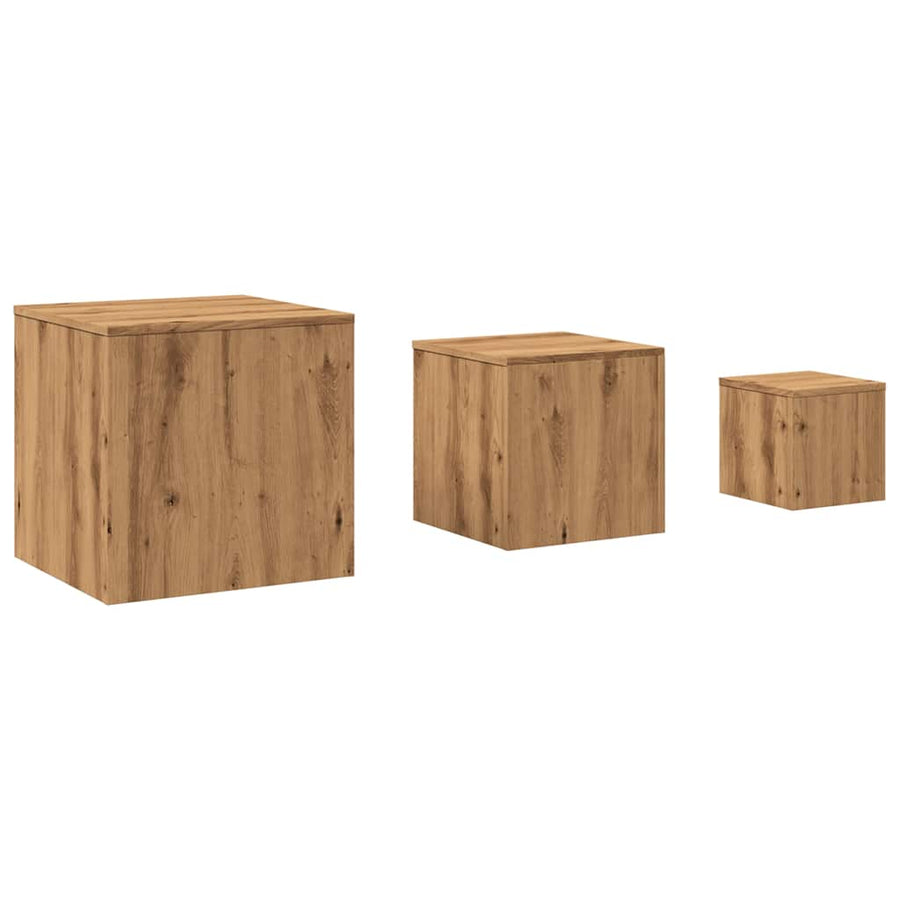 Bijzettafels 3 st bewerkt hout artisanaal eikenkleur