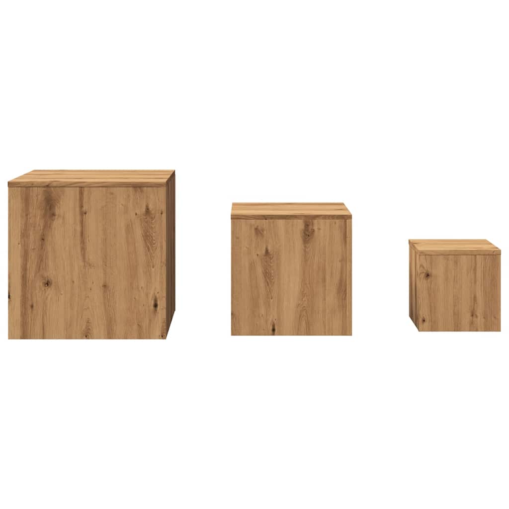 Bijzettafels 3 st bewerkt hout artisanaal eikenkleur