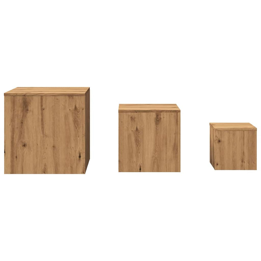 Bijzettafels 3 st bewerkt hout artisanaal eikenkleur