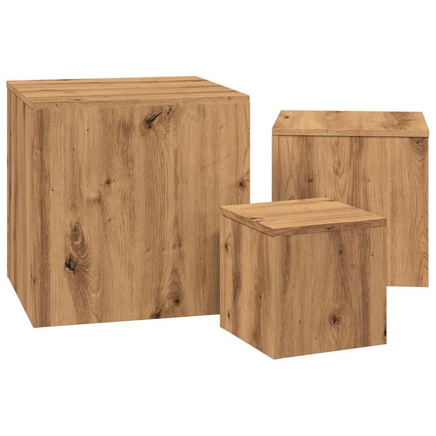 Bijzettafels 3 st bewerkt hout artisanaal eikenkleur