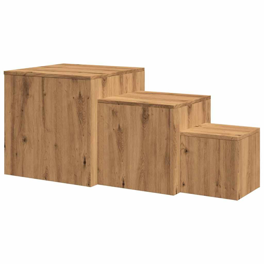 Bijzettafels 3 st bewerkt hout artisanaal eikenkleur