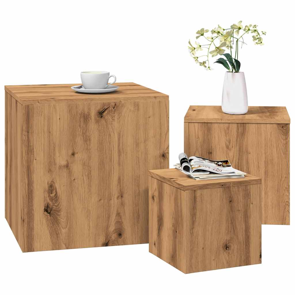 Bijzettafels 3 st bewerkt hout artisanaal eikenkleur