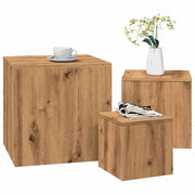 Bijzettafels set 3 stuks bewerkt hout eikenkleur