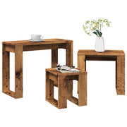 Bijzettafelset 3-delig bewerkt hout oud houtkleurig