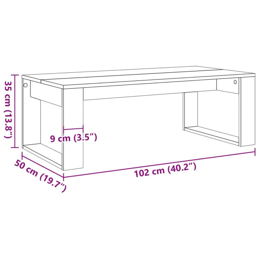 Salontafel 102x50x35 cm bewerkt hout artisanaal eikenkleurig