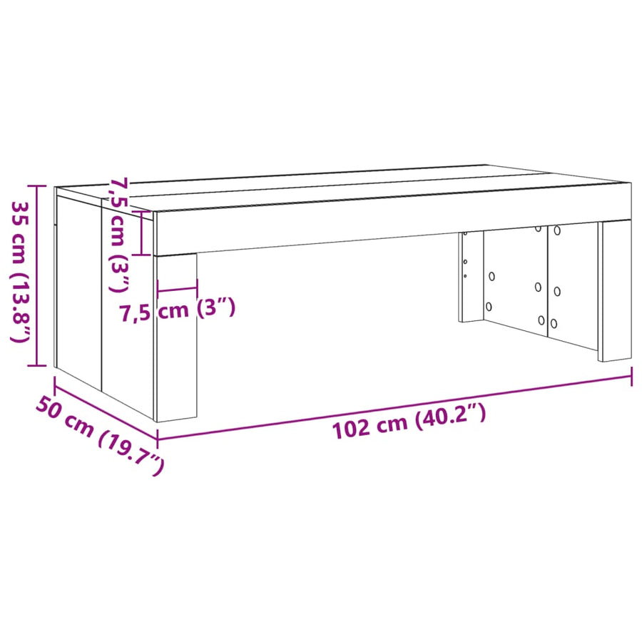 Salontafel 102x50x35 cm bewerkt hout artisanaal eikenkleurig