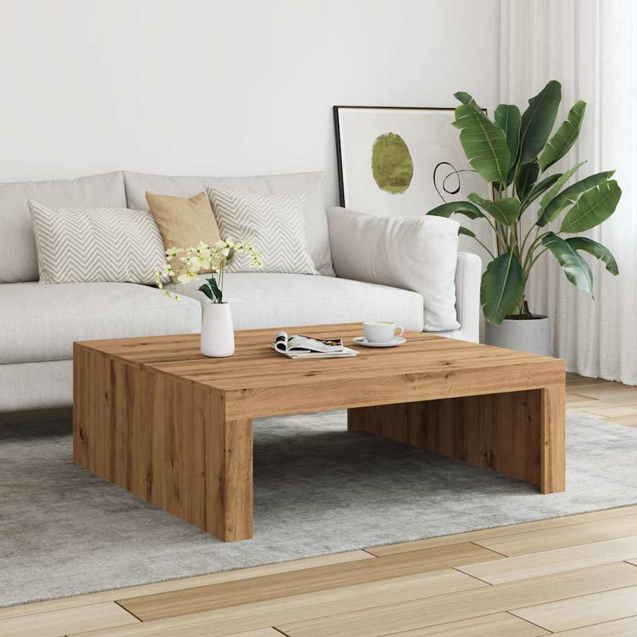 Salontafel 100X100X35 Cm Bewerkt Hout artisanaal eikenkleurig