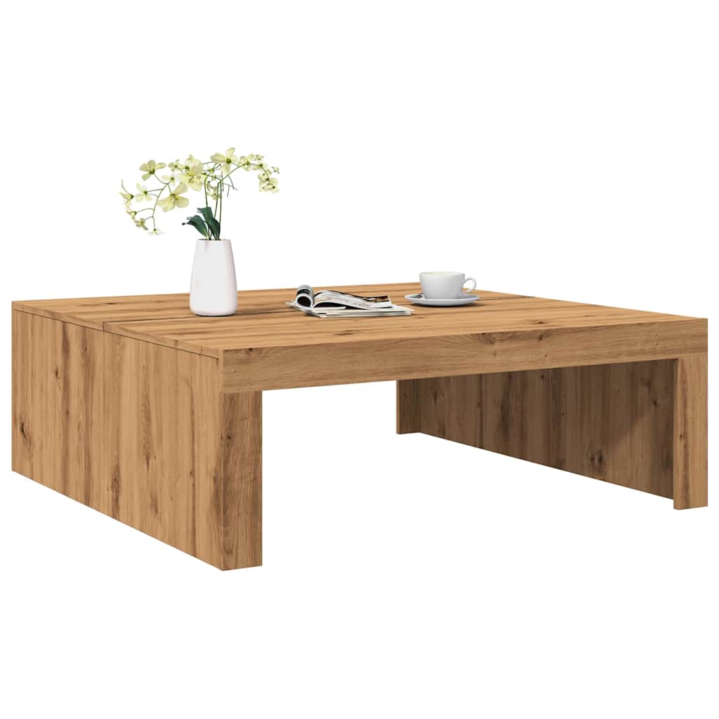 Salontafel 100X100X35 Cm Bewerkt Hout artisanaal eikenkleurig