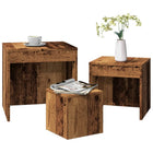 3-piece Nesting Table Set Carved Wood Old Wood Color
