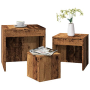 Tafeltjesset 3-delig bewerkt hout oud houtkleurig 45x45x45 cm