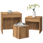 3-piece Coffee Table Set, carved wood, artisan oak finish