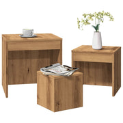 Tafeltjesset 3-delig bewerkt hout eikenkleur
