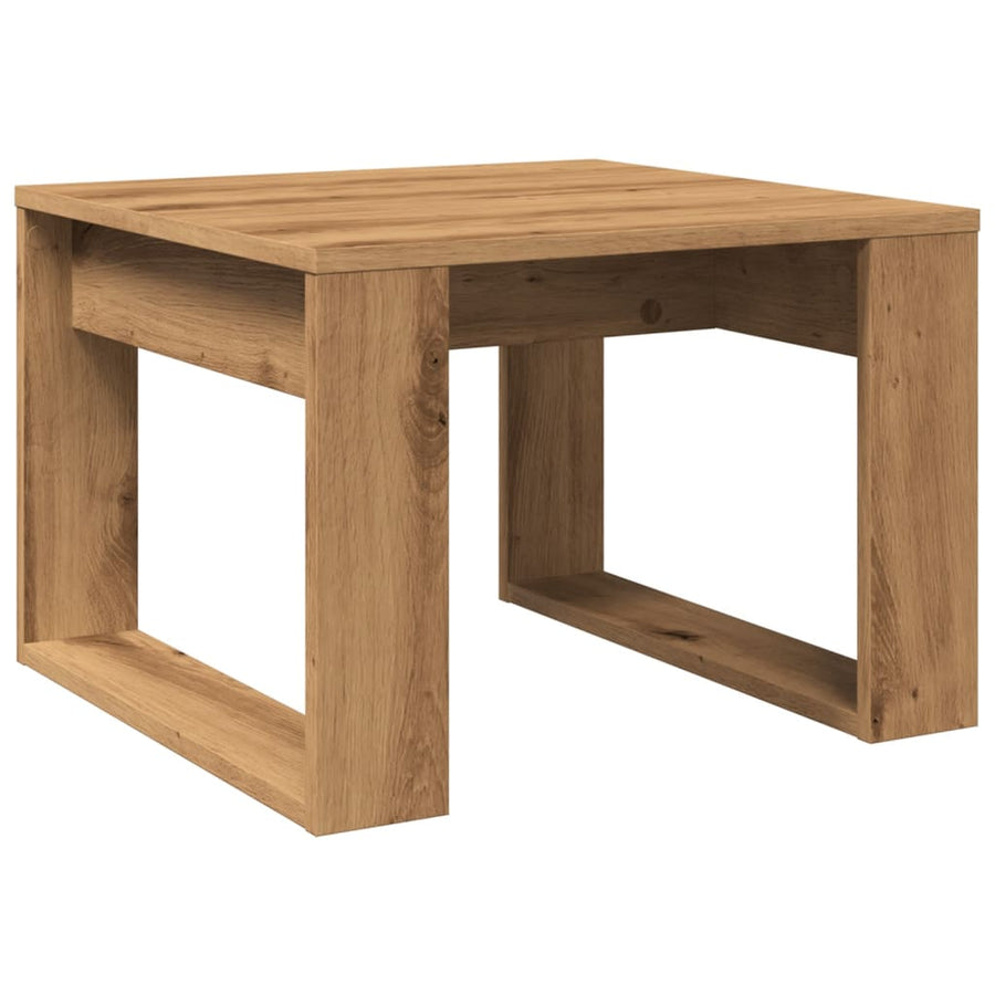 Bijzettafel 50x50x35 cm bewerkt hout artisanaal eikenkleurig
