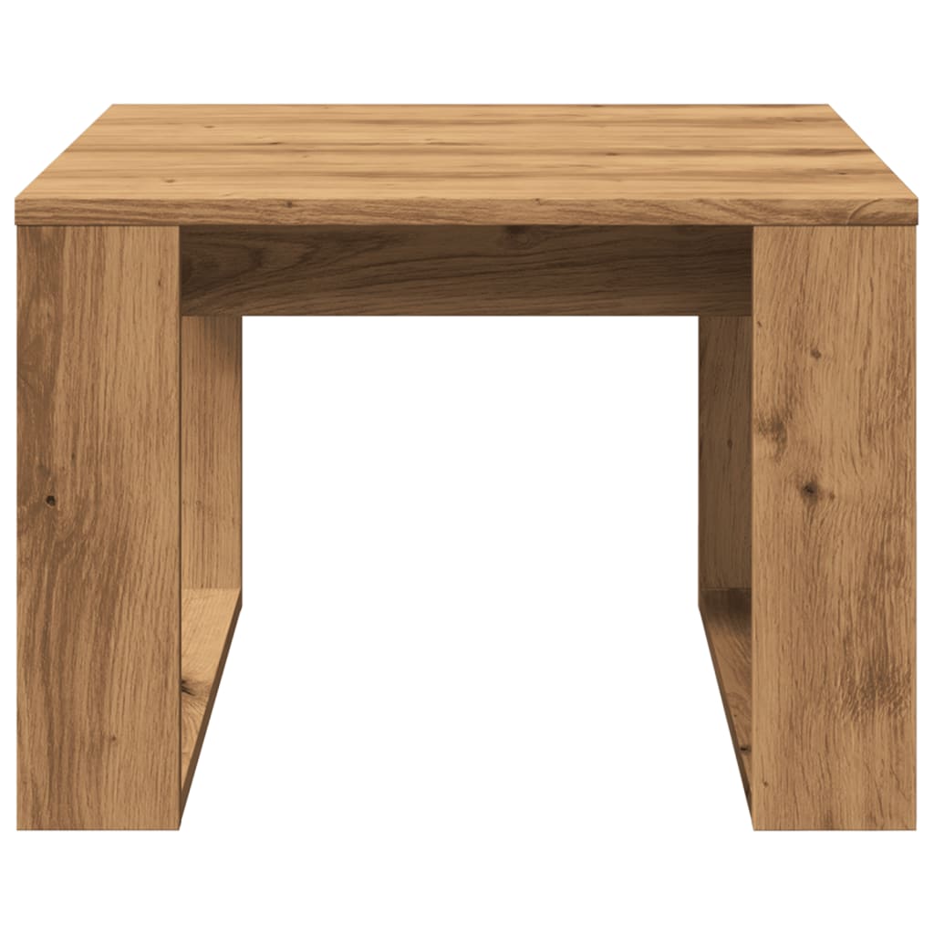 Bijzettafel 50x50x35 cm bewerkt hout artisanaal eikenkleurig